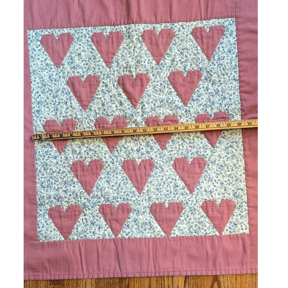Vintage Style Quilted Heart Wall Hanging Pink Blue Floral Nursery Decor 28x28